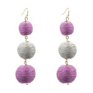 Bohemian Triple Ball Tassel Earrings Purple+Silver